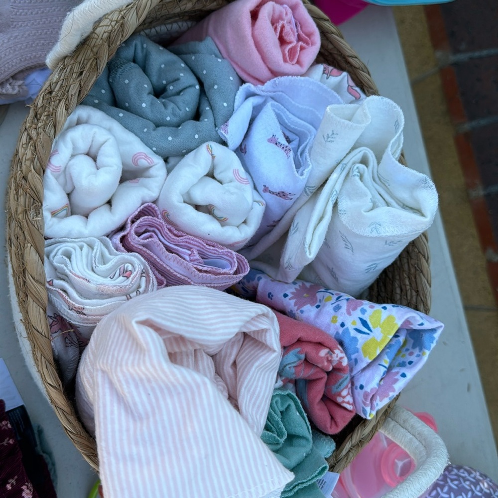 Girl receiving blankets never used
